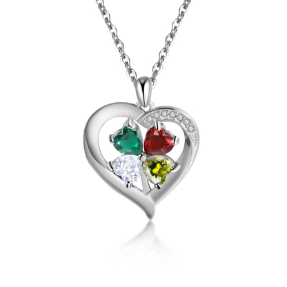 Personalised Heart Necklace with 3 Birthstones Engrave Names Family Necklace for Mom-Jessemade AU