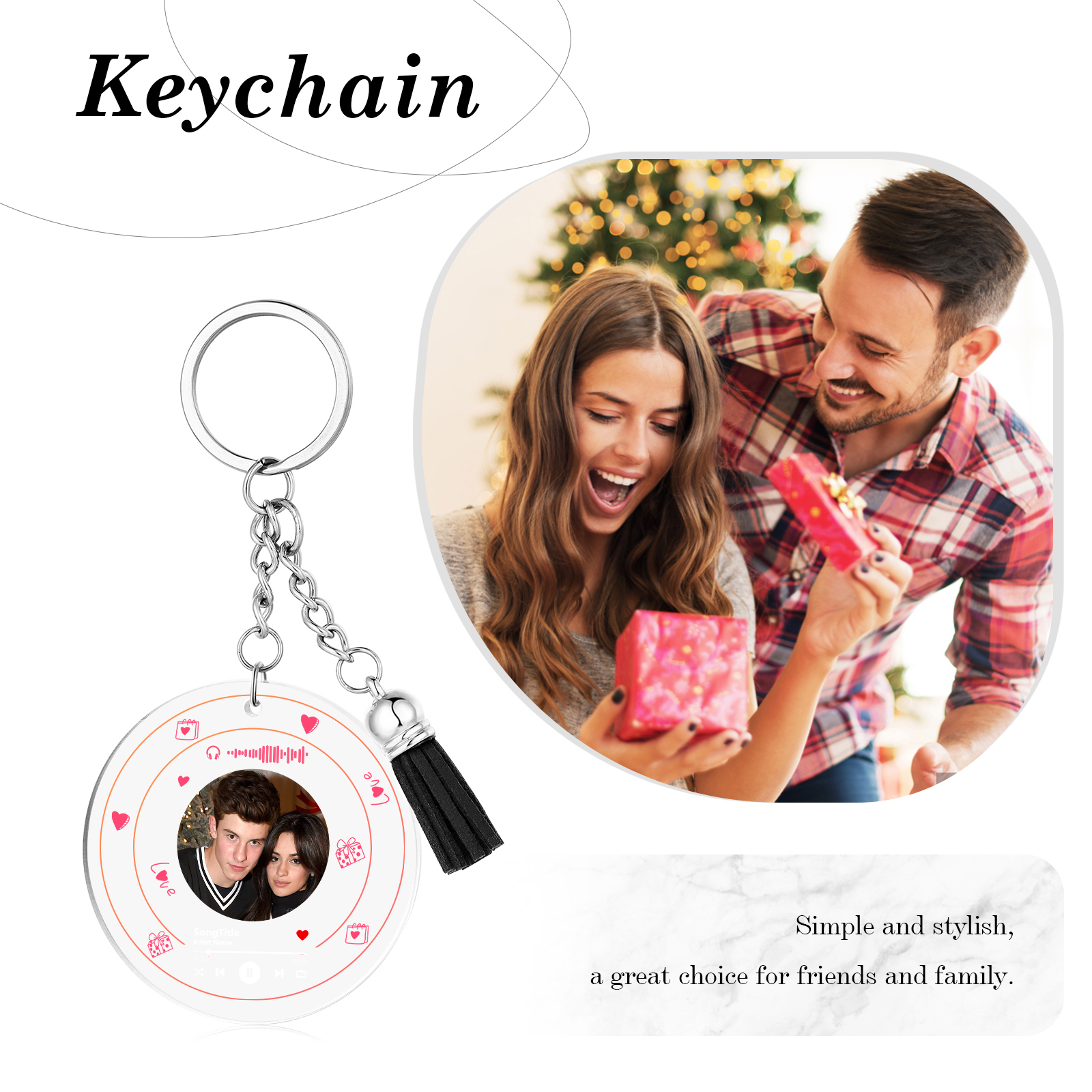 Personalised Spotify Code Keyring Custom Photo Acrylic Scannable Music Keychain Valentine's Day Gift for Couples-Jessemade AU