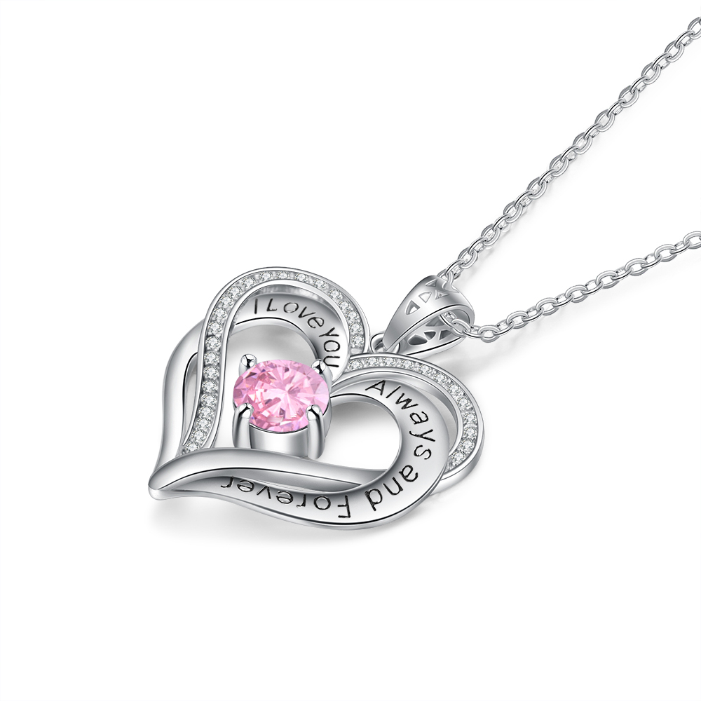 Personalised Heart Necklace with 1 Birthstone Engraved Names Gift For Women-Jessemade AU