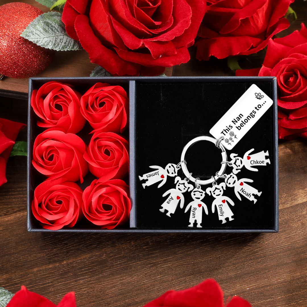 6 Names - Personalised Keychain with Kid Charms Engraved Names Keychain Mother's Day Gift for Mum/Nan-Jessemade AU