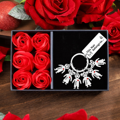 6 Names - Personalised Keychain with Kid Charms Engraved Names Keychain Mother's Day Gift for Mum/Nan-Jessemade AU