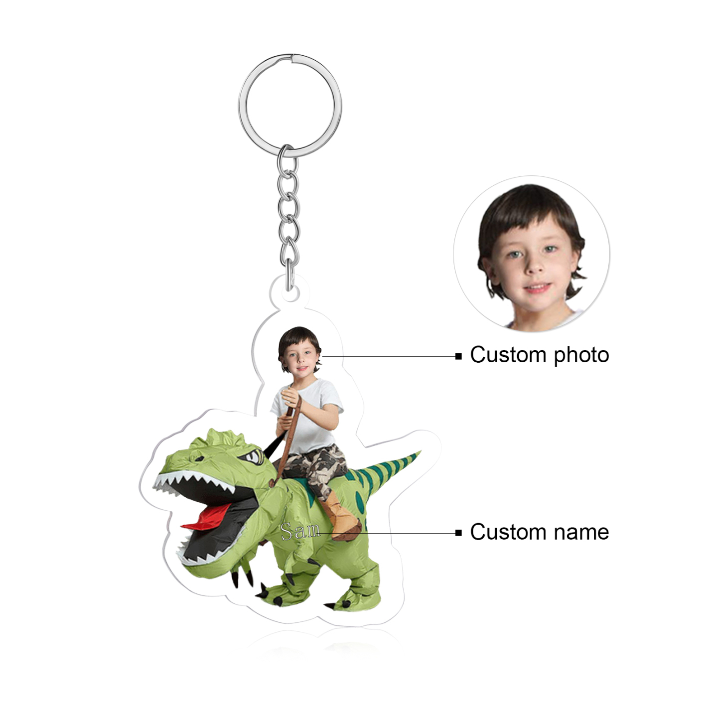 1 Name - Personalised Acrylic Dinosaur Keychain Customised Name & Photo Keychain Gift for Kids-Jessemade AU