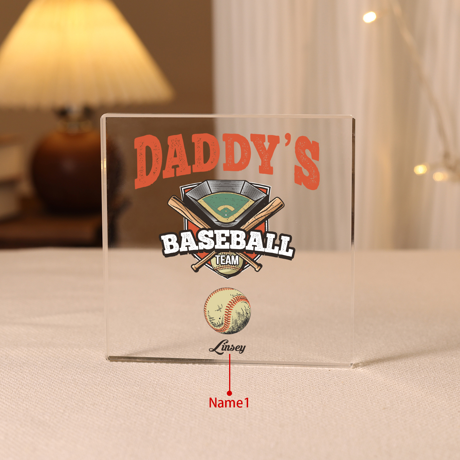 Personalised 1 Name Acrylic Square Keepsake Baseball Family Rectangle Plaque Father's Day Gifts - Daddy's Baseball Team-Jessemade AU