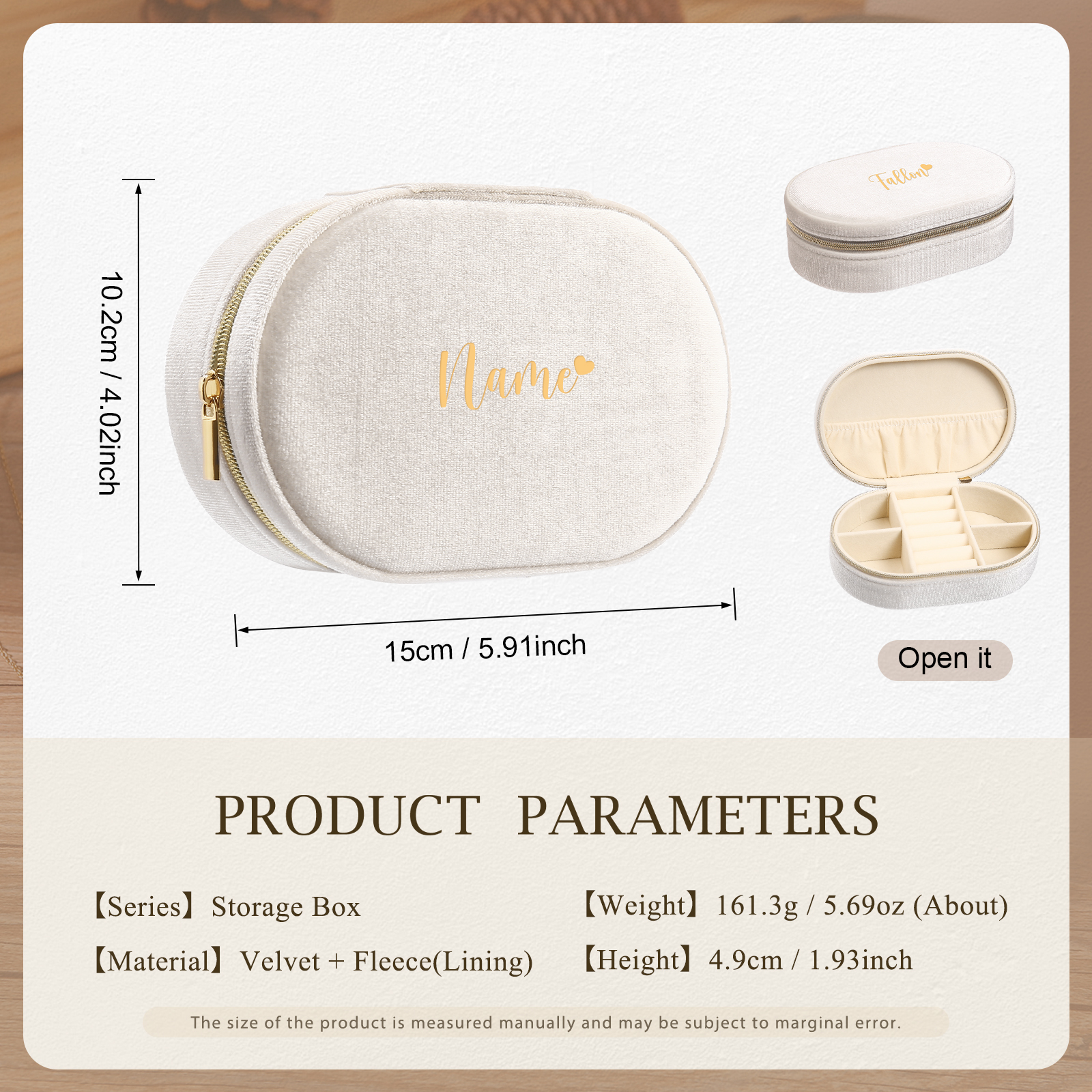 Personalised Name Jewelry Storage Box Zipper Custom Travel Jewelry Box Gifts for Ladies Girls-Jessemade AU