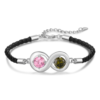 Personalised Infinity Bracelets Custom 2 Birthstones & 2 Names Adjustable Bracelet Gift for Her-Jessemade AU
