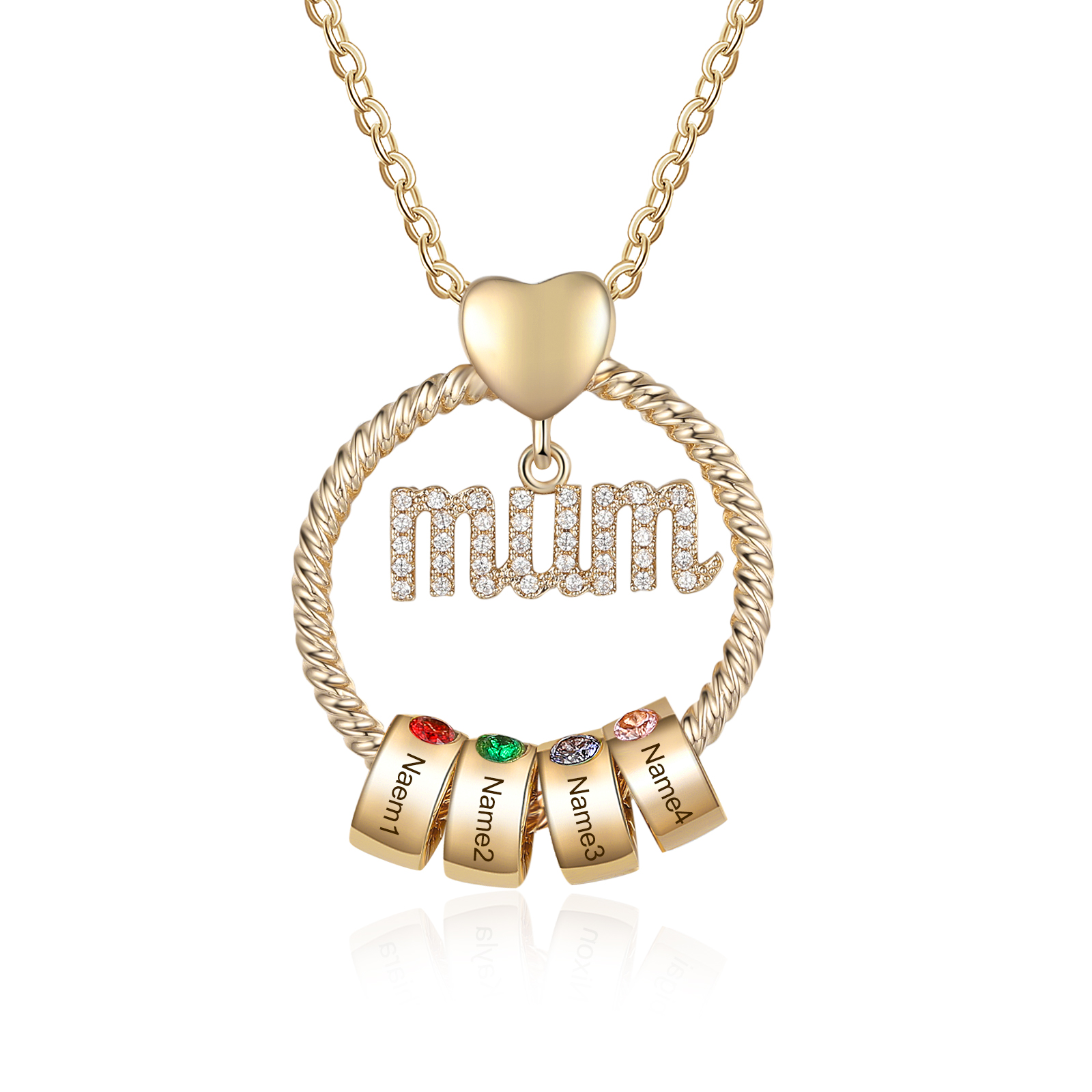 Personalised Circle Necklace With 4 Birthstones Pendant Engraved Names Gift For Mum-Jessemade AU