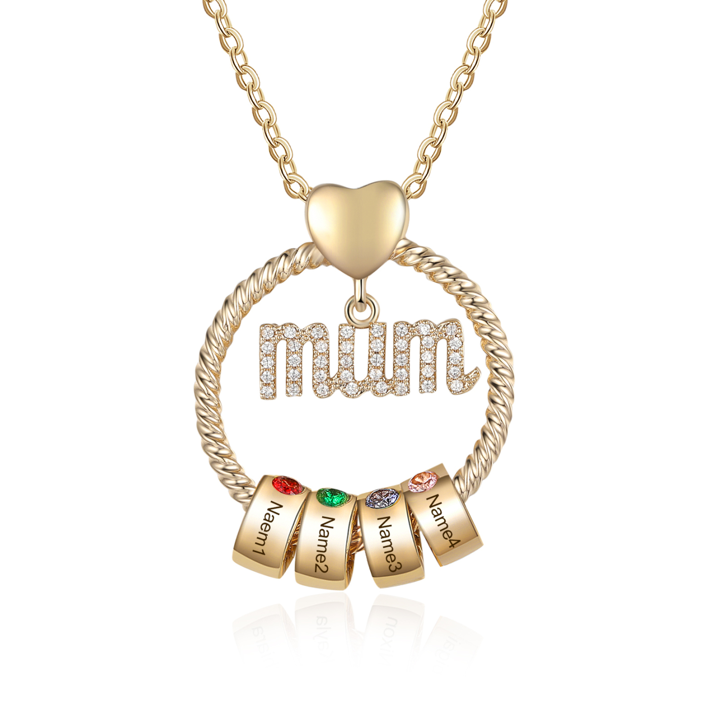 Personalised Circle Necklace With 4 Birthstones Pendant Engraved Names Gift For Mum-Jessemade AU