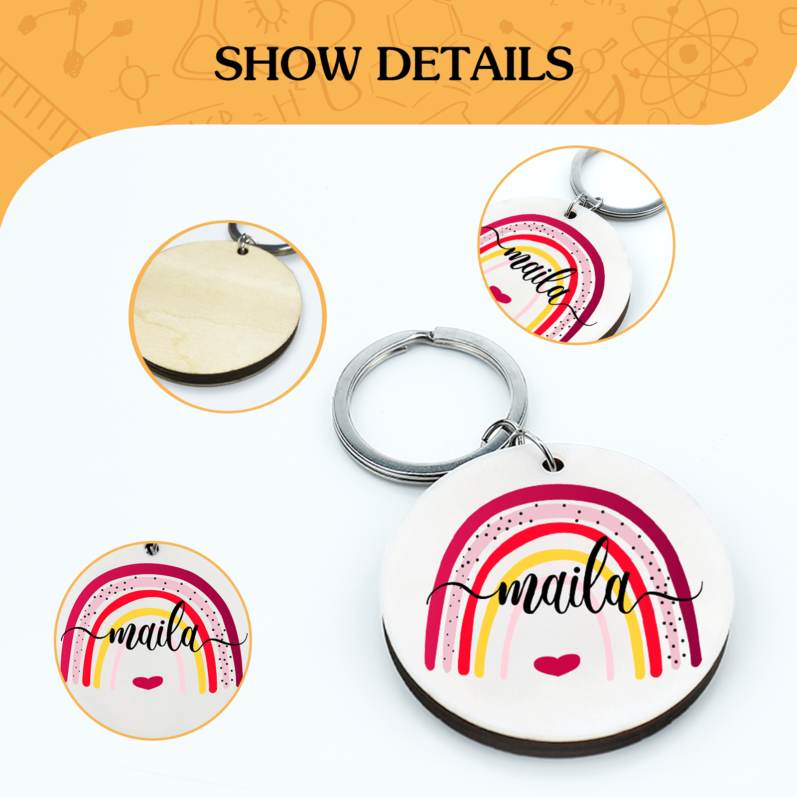 Customised 1 Name Rainbow Heart Keychain Unique Back-to-School Gift for Kids-Jessemade AU