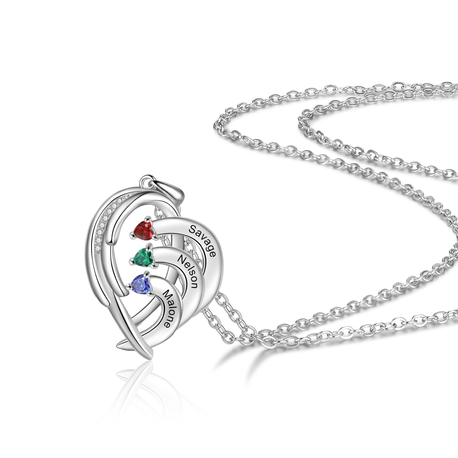 Personalised Heart Wings Necklace With 3 Birthstones Custom Names Necklace Gift For Her-Jessemade AU