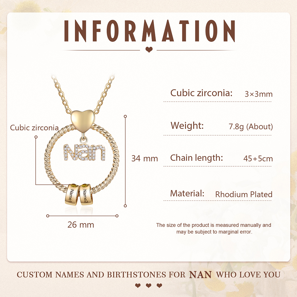2 Names - Personalised Nan Necklace Custom Names & Birthstones Circle Pendant Necklace Gift for Grandma Nanna-Jessemade AU