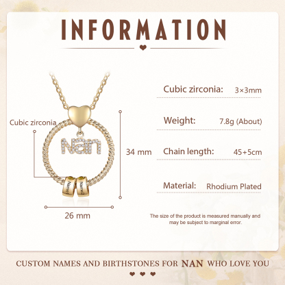2 Names - Personalised Nan Necklace Custom Names & Birthstones Circle Pendant Necklace Gift for Grandma Nanna-Jessemade AU