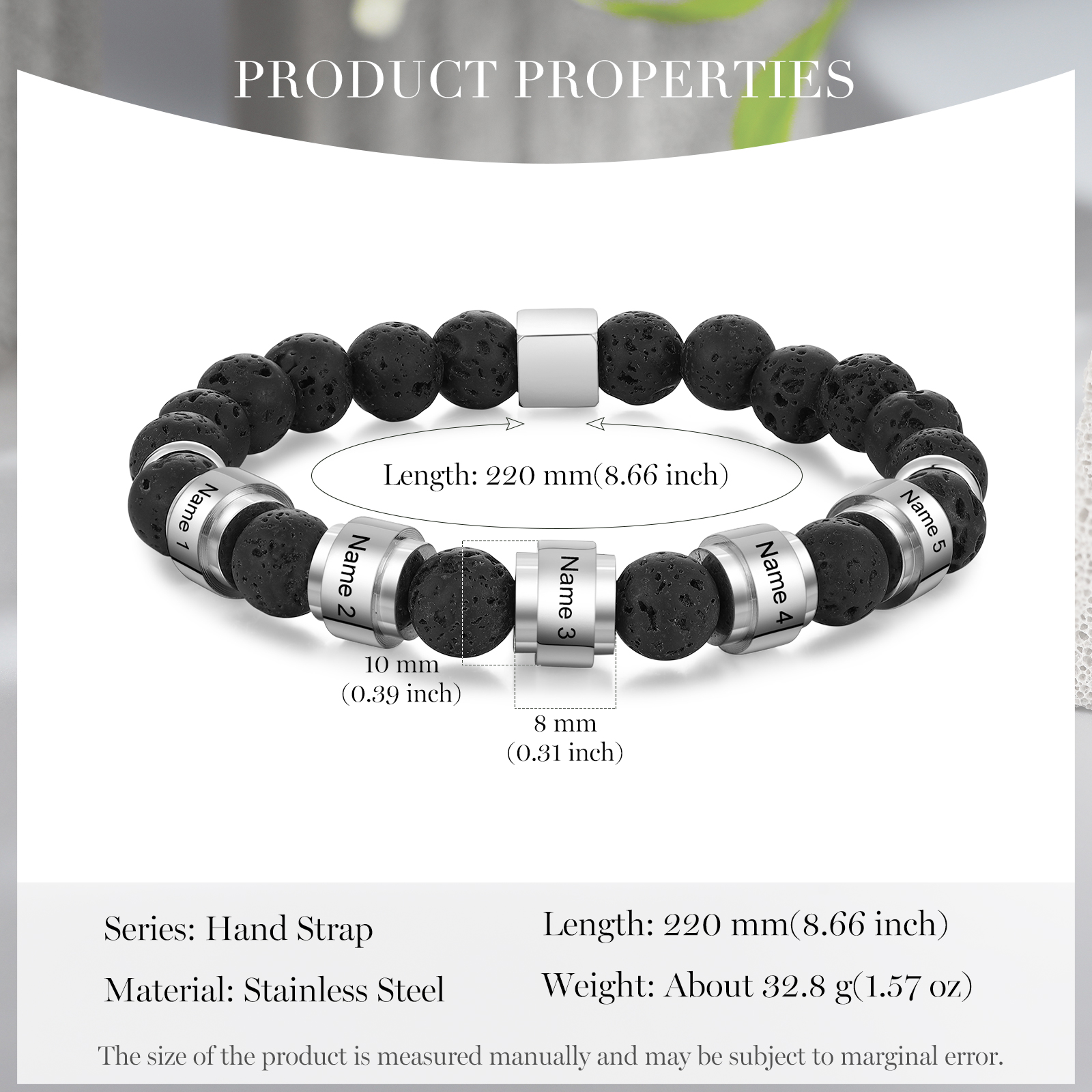 Personalised Lava Rock Bracelet with 5 Names Men's Bracelet Gifts For Him-Jessemade AU
