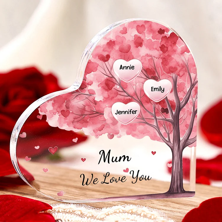3 Names - Personalised Acrylic Heart Keepsake Custom Text Pink Tree Ornaments Gifts for Grandma/Mother-Jessemade AU