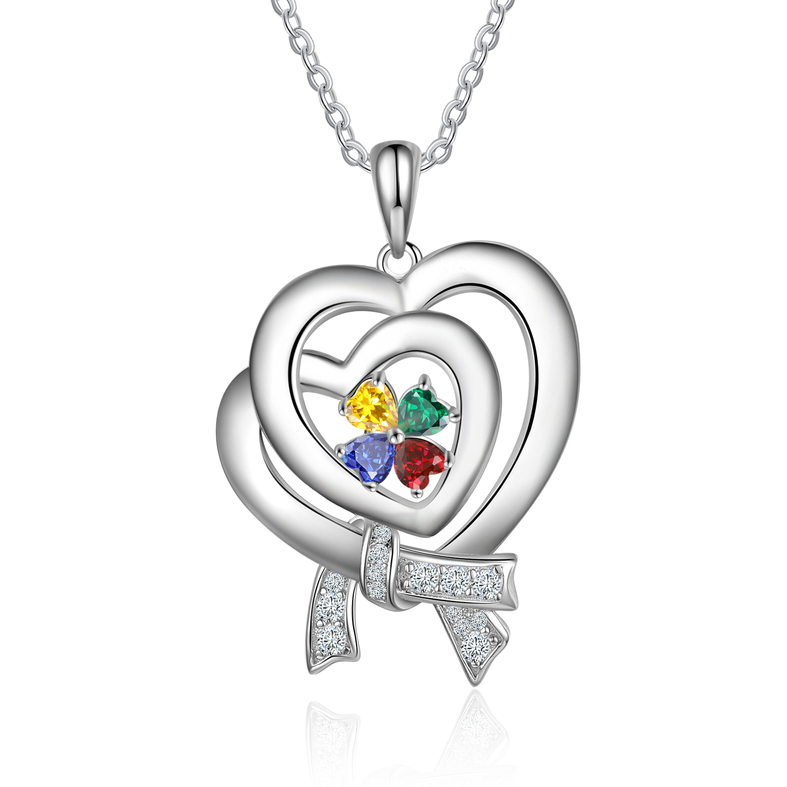 Personalised Heart Necklace With 4 Birthstones Custom Names Best Gift For Women-Jessemade AU
