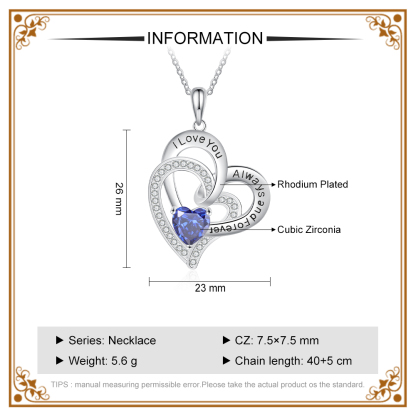 Personalised Heart Necklace with Birthstone I Love You Necklace-Jessemade AU