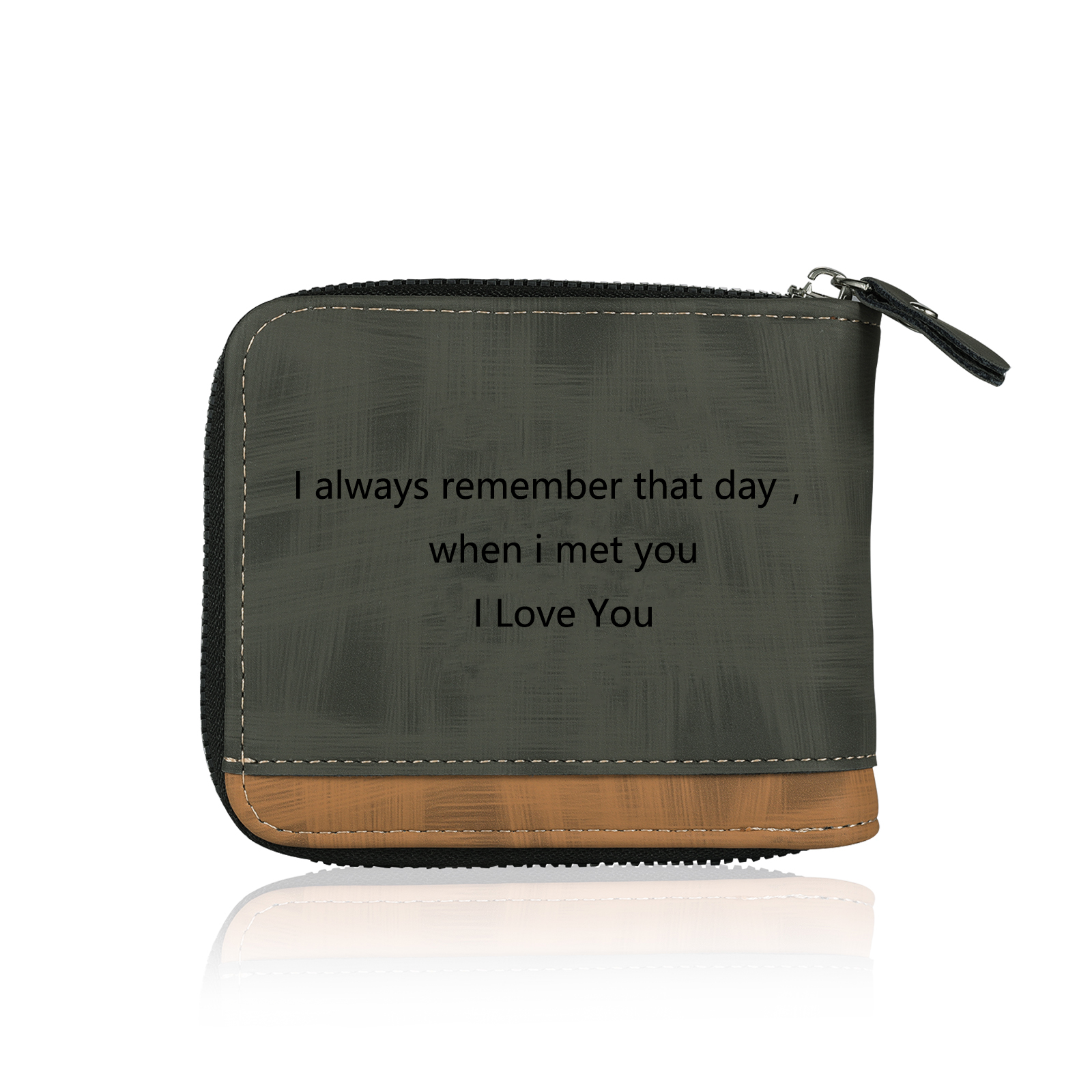 Personalised Photo & Text Billfold Wallet Custom Men's Leather Wallet Zipper Gifts for Him Brown-Jessemade AU