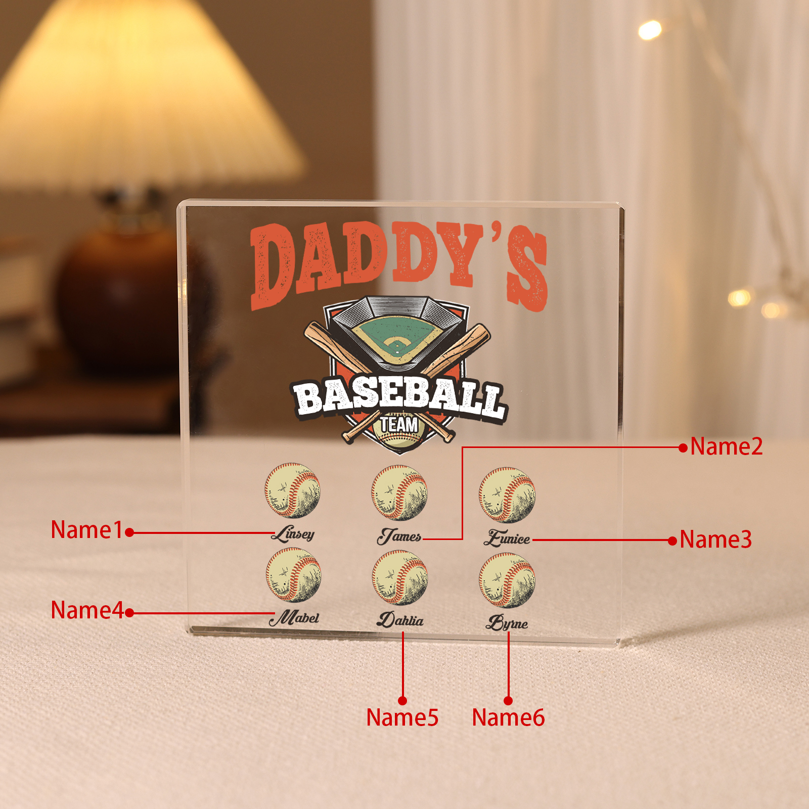 Personalised 6 Names Acrylic Square Keepsake Baseball Family Rectangle Plaque Father's Day Gifts - Daddy's Baseball Team-Jessemade AU