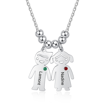 Personalised Kids Charm Necklace With 2 Birthstones Engraved Names Gift For Mother-Jessemade AU