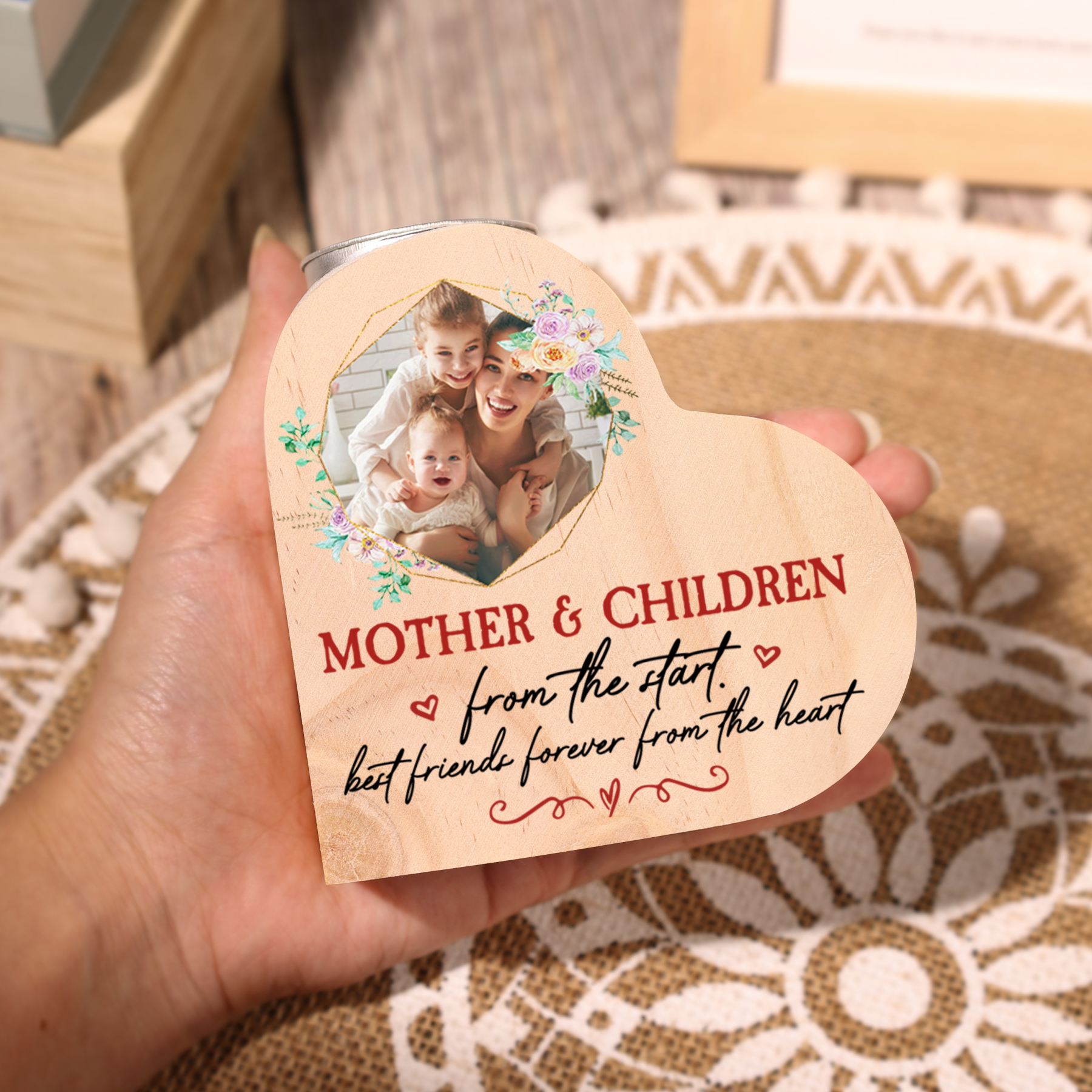 Mother & Children Personalised Heart Candle Holder Wooden Candlestick Mothers Gifts-Jessemade AU