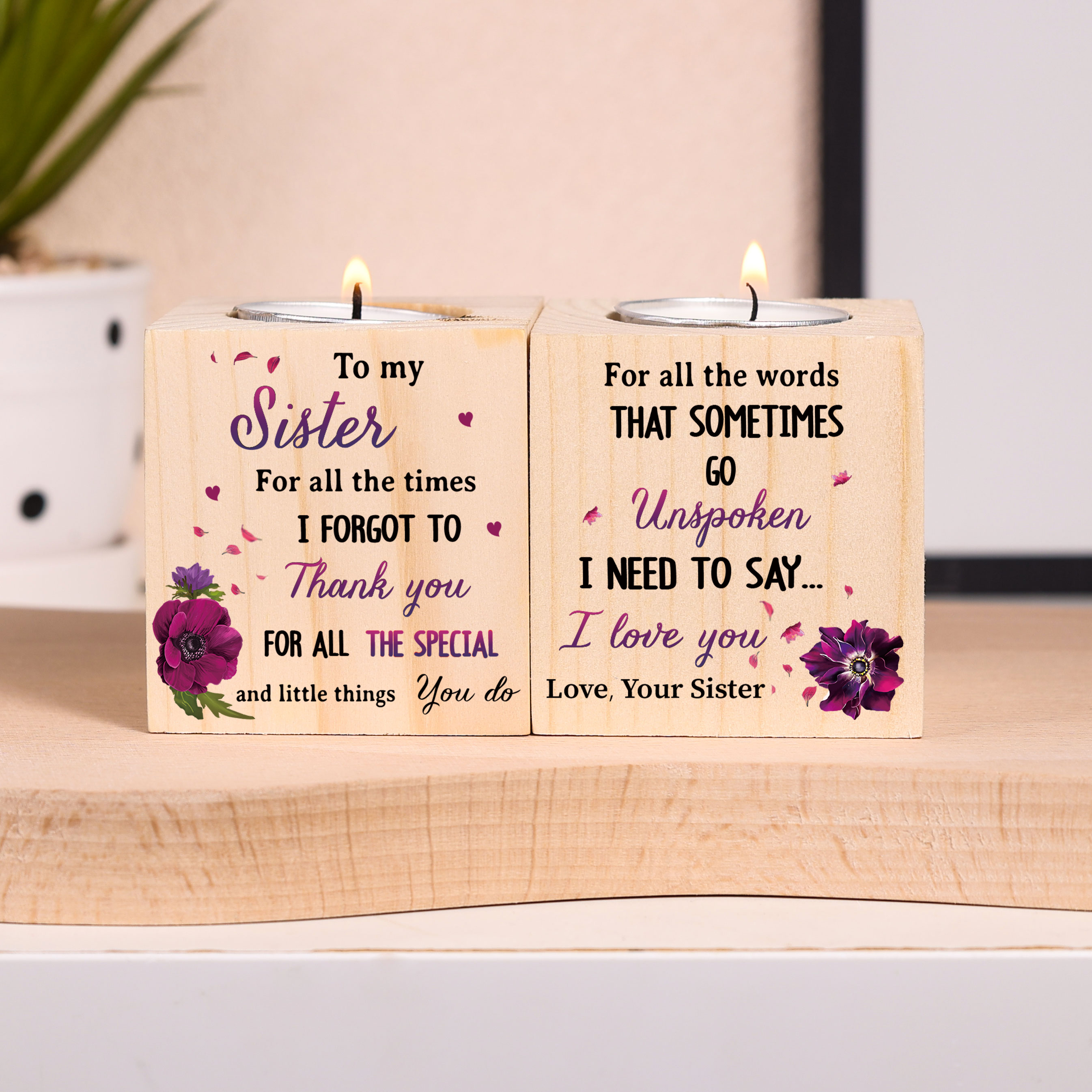 To My Sister Block Candle Holder I Need To Say I Love You Wooden Candlesticks-Jessemade AU