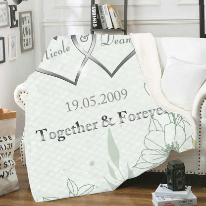 Green Personalised Couple Blanket Customised 2 Names & Date & Text Blanket Heart Valentine's Day Gifts for Him/Her-Jessemade AU