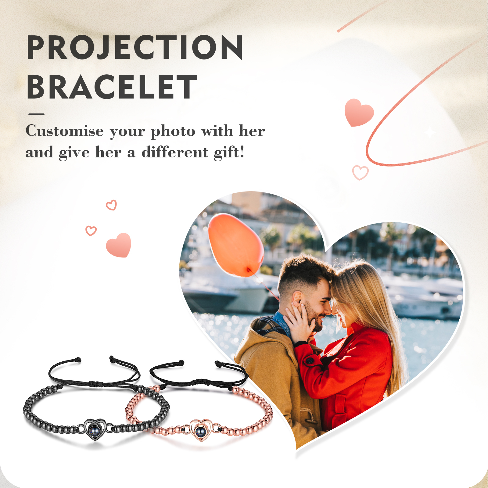 2 PCS Personalised Couple Projection Bracelet Customised 1 Photo Adjustable Bracelet Special Gift For Her/Him-Jessemade AU