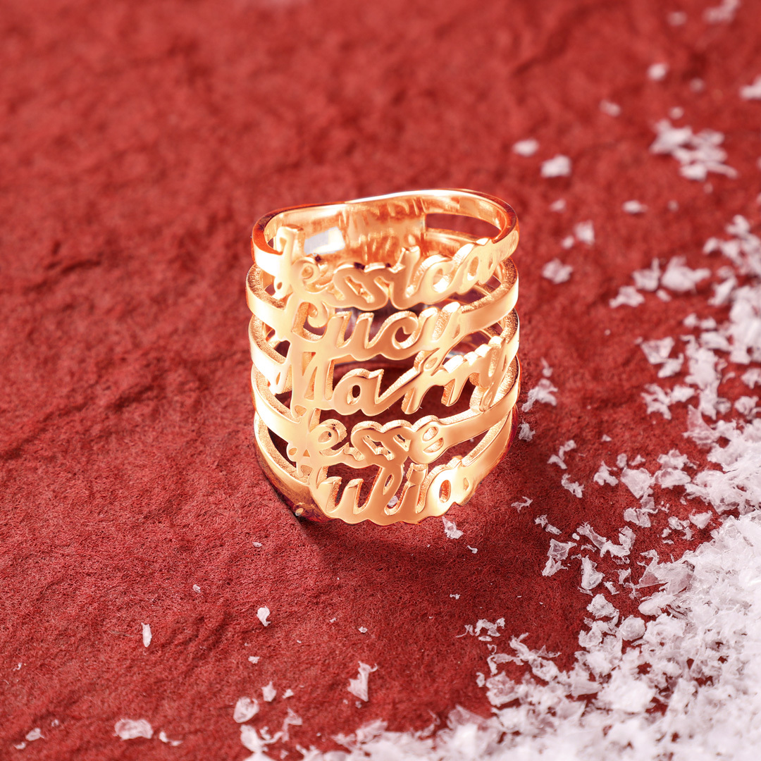 Personalised Name Ring Custom 5 Names Ring Gifts For Women-Jessemade AU