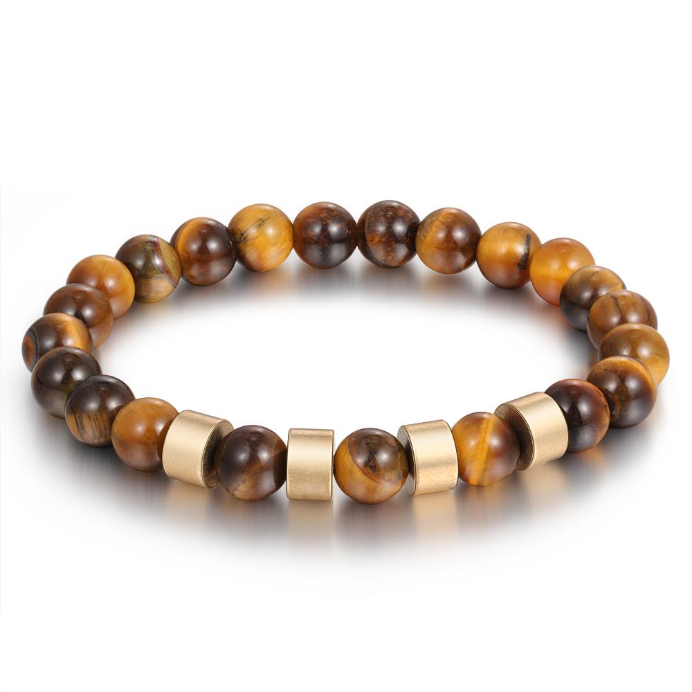 Personalised 4 names Brown Tiger Eye Men's Bracelet Gift For Him-Jessemade AU