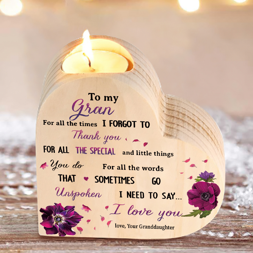 To My Nanny/Nanna/Nan/Gran Heart Candle Holder Wooden Candlestick Gift for Grandma - For All The Times I Forgot To Thank You-Jessemade AU