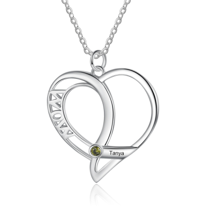 Personalised Heart Necklace With 1 Birthstone Engraved Names Gift For Mother-Jessemade AU