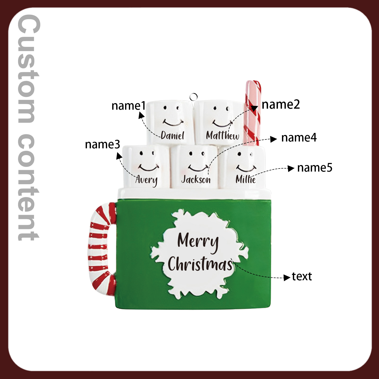 5 Names - Personalised Xmas Ornament Custom Name & Text Christmas Tree Wooden Decor Gift for Family Friends-Jessemade AU