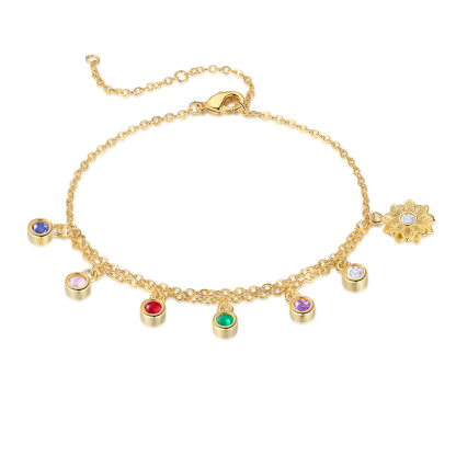 Personalised Women's Anklet Custom 5 Birthstones Anklet Gold Adjustable Anklet Birthday Gift for Her-Jessemade AU