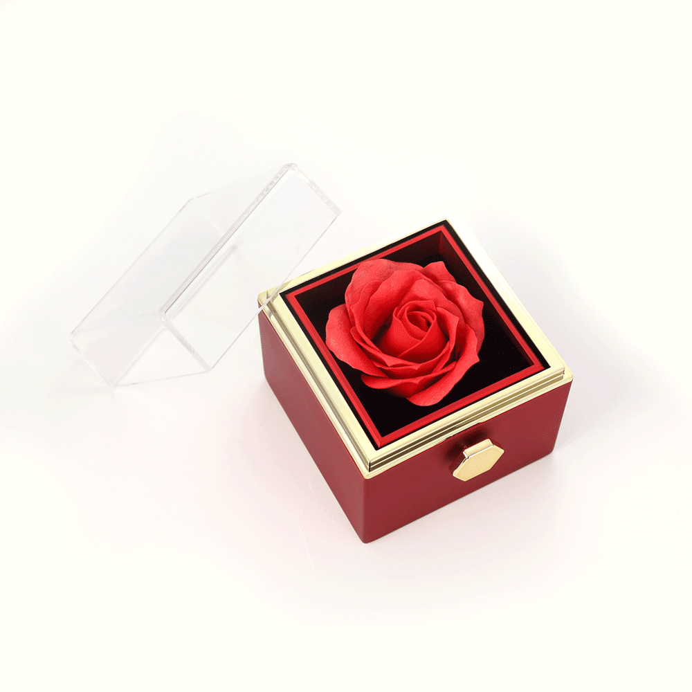 Rotatable Jewelry Box Enchanted Rose Jewelry Gift Package Red-Jessemade AU