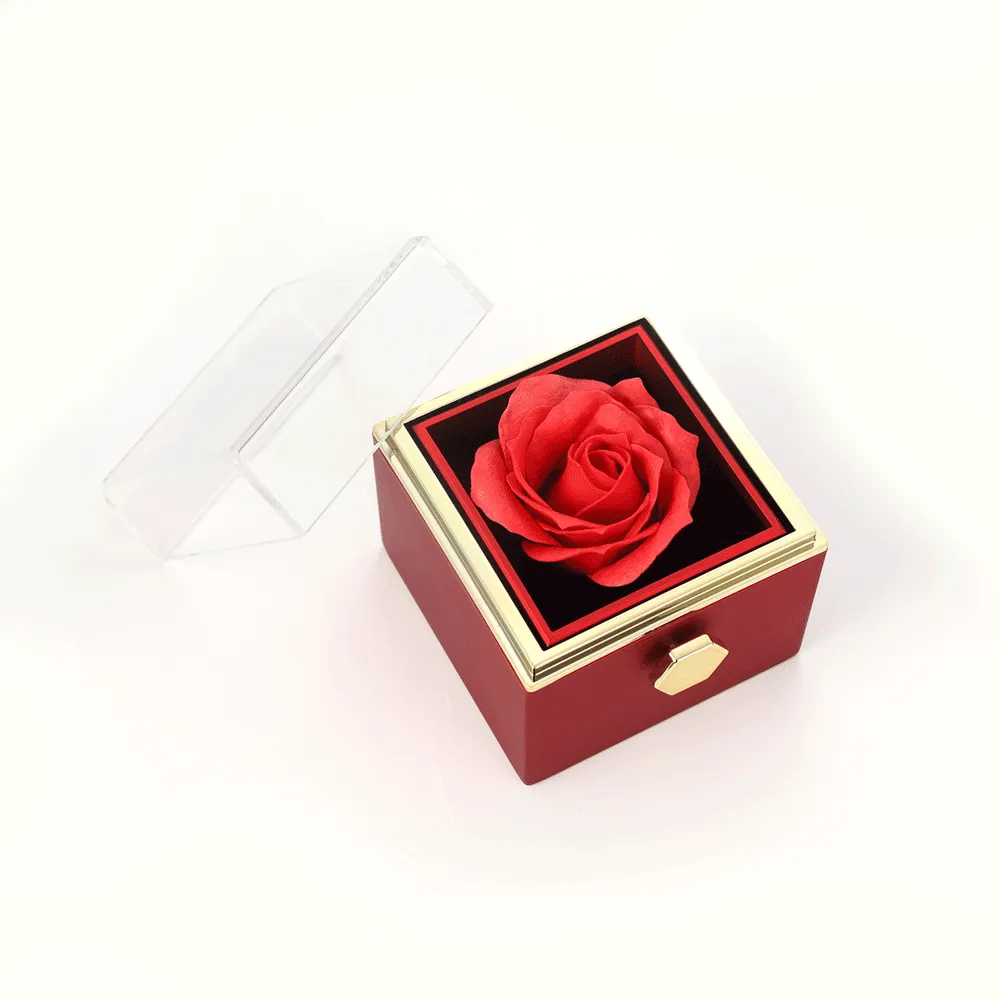 Rotatable Jewelry Box Enchanted Rose Jewelry Gift Package Red-Jessemade AU