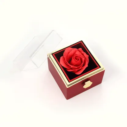 Rotatable Jewelry Box Enchanted Rose Jewelry Gift Package Red-Jessemade AU