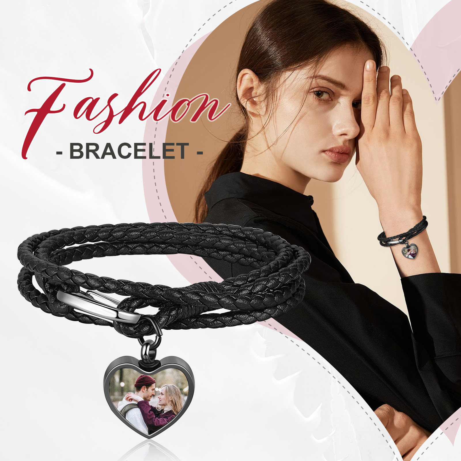 Personalised Braided Leather Bracelet Custom Photo Bracelet Gifts For Her-Jessemade AU