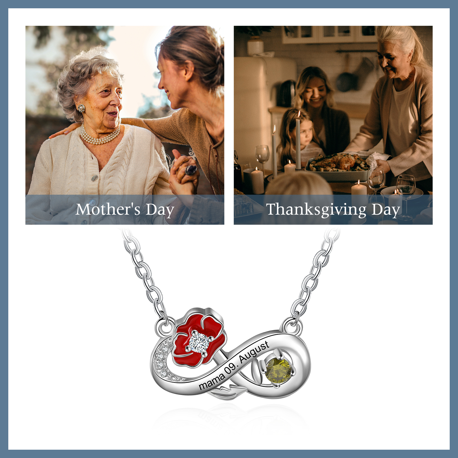 Personalised August Birthflower Necklace With Birthstone Gift For Women-Jessemade AU