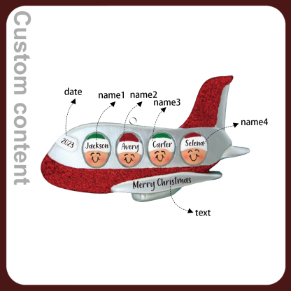 4 Names - Personalised Christmas Ornaments Custom Text & Year Wooden Airplane Christmas Decor Gifts for Family Friends-Jessemade AU