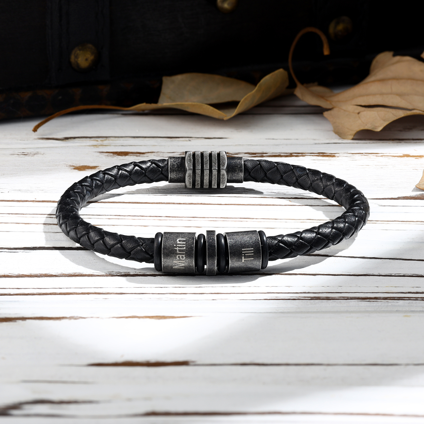 2 Names - Personalised Men's Leather Bracelet Custom Name Braided Bracelet Vintage Gift for Him-Jessemade AU