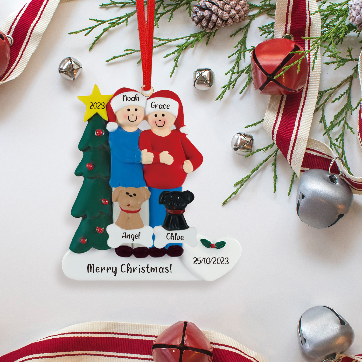 4 Names - Personalised Wooden Christmas Ornaments with Pet Names Customised Text & Date Xmas Decor Gifts for Family Friends-Jessemade AU