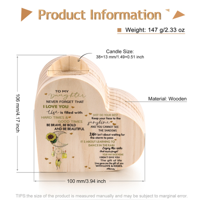 To My Daughter-Wooden Heart Candle Holder Dream Catcher Candlesticks "Keep Your Face To The Sunshine"-Jessemade AU
