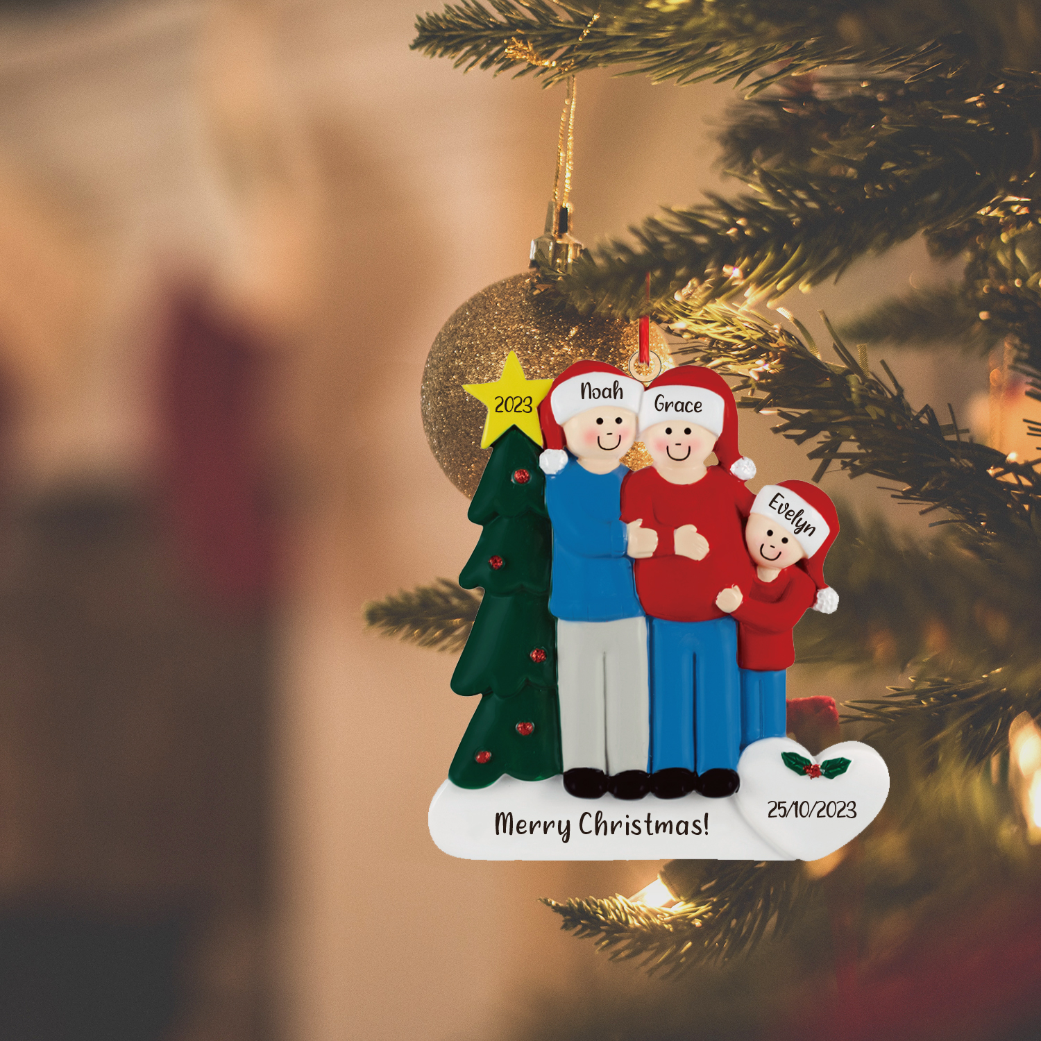 3 Names - Personalised Wooden Christmas Ornaments Customised Text & Date Xmas Decor Gifts for Family Friends-Jessemade AU