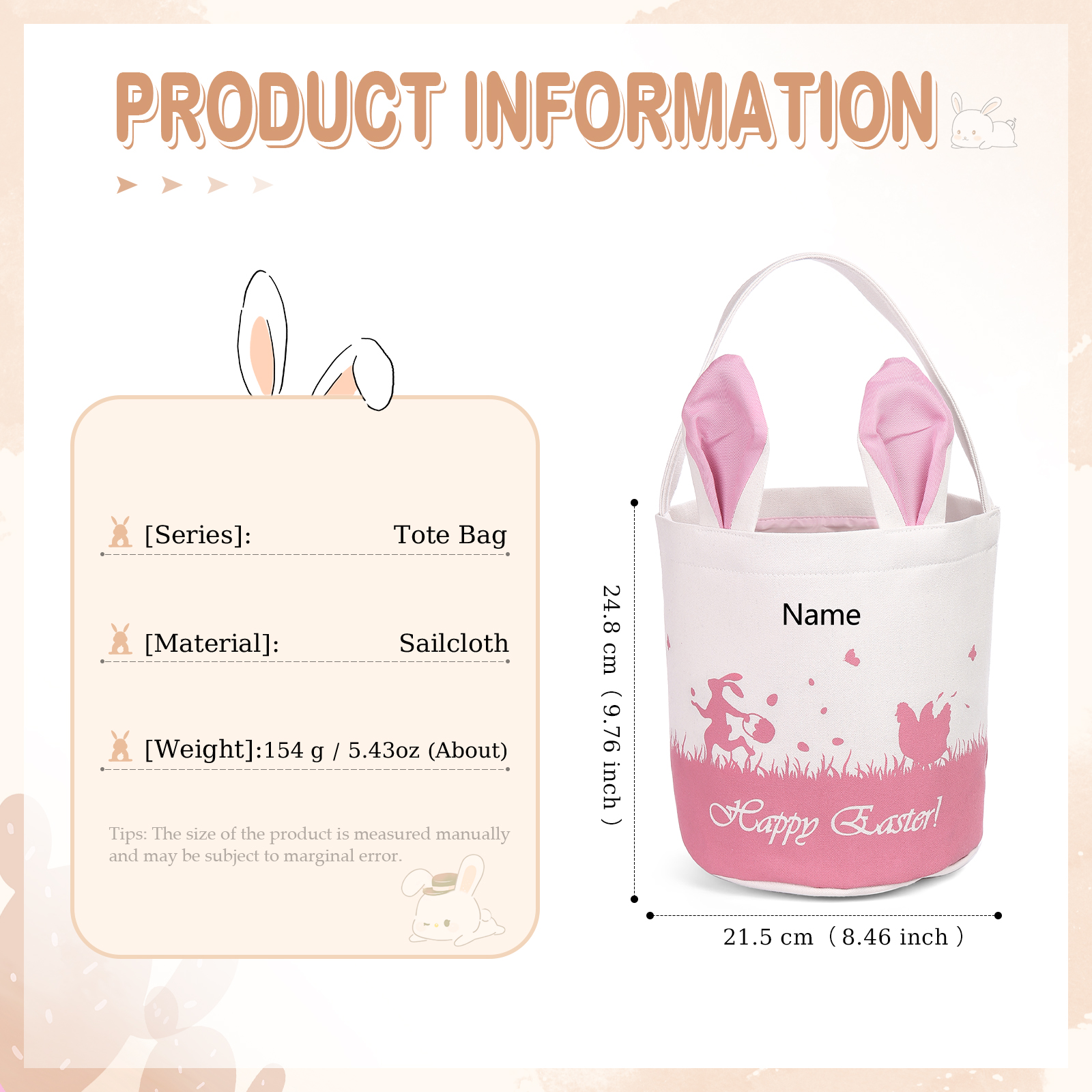 Personalised Bunny Tote Bag Customised with Name Bunny Bucket Bag Easter Gifts-Jessemade AU