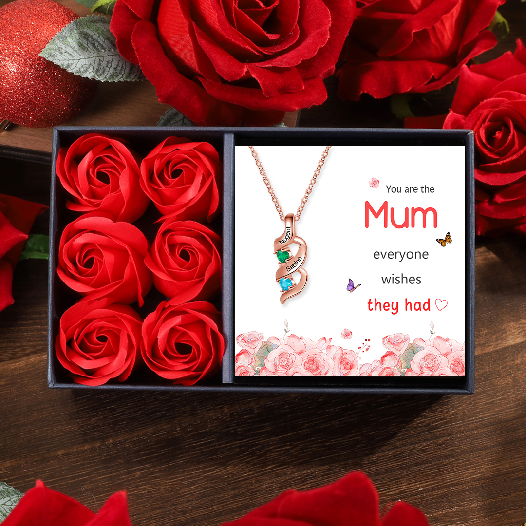 Personalised Necklace Cascading Pendant with 2 Birthstones Engraving 2 Names Gifts for Her-Jessemade AU