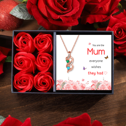 Personalised Necklace Cascading Pendant with 2 Birthstones Engraving 2 Names Gifts for Her-Jessemade AU