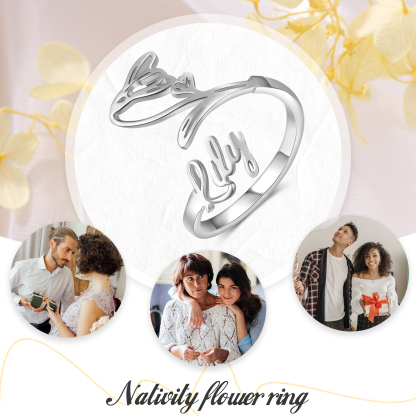 Personalised January Birth Flower Ring With Name Gifts For Her-Jessemade AU