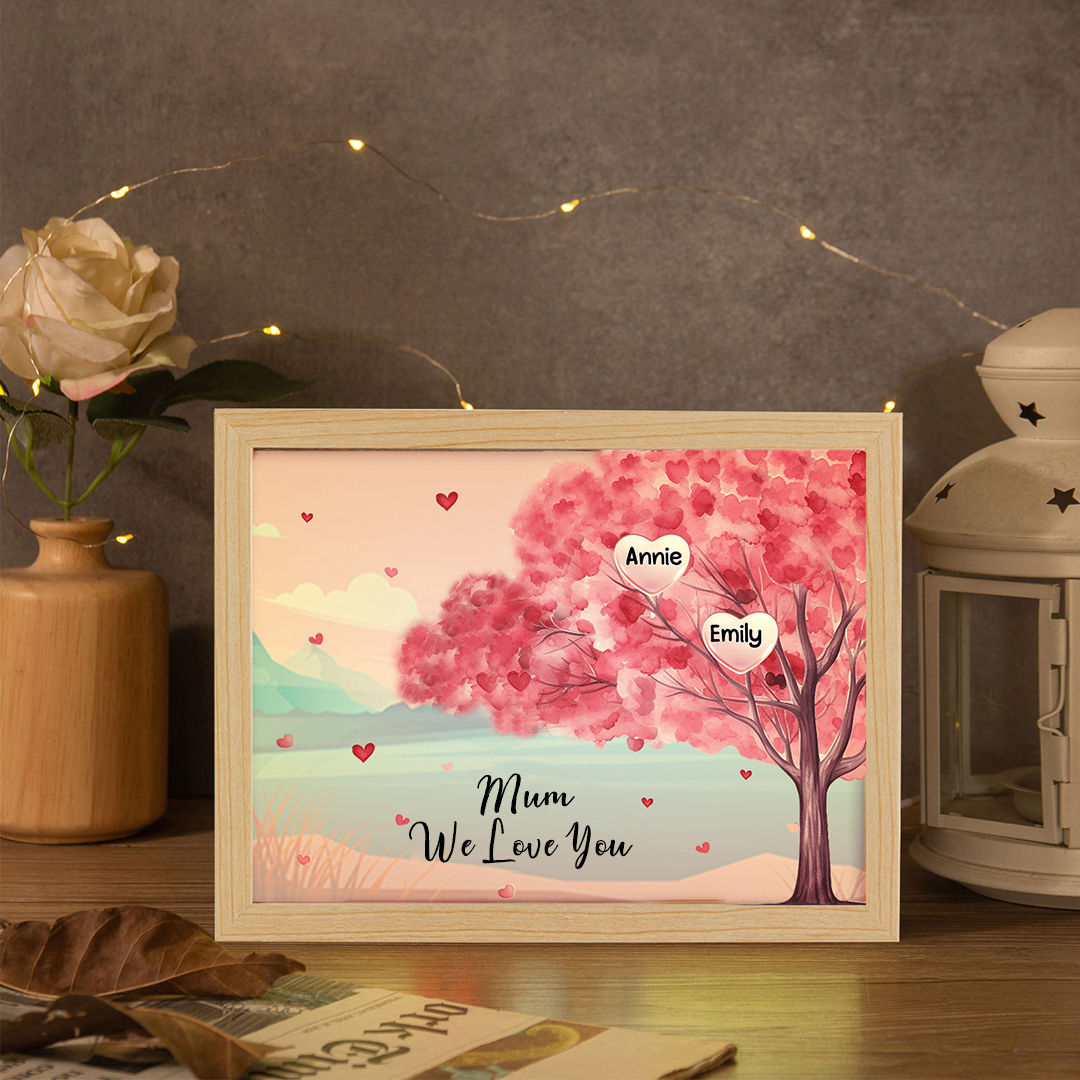 Personalised Frame Night Light Custom 1 Text & 2 Names Pink Family Tree Ornament Gifts for Mother/Grandma-Jessemade AU