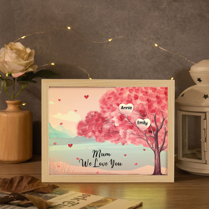 Personalised Frame Night Light Custom 1 Text & 2 Names Pink Family Tree Ornament Gifts for Mother/Grandma-Jessemade AU