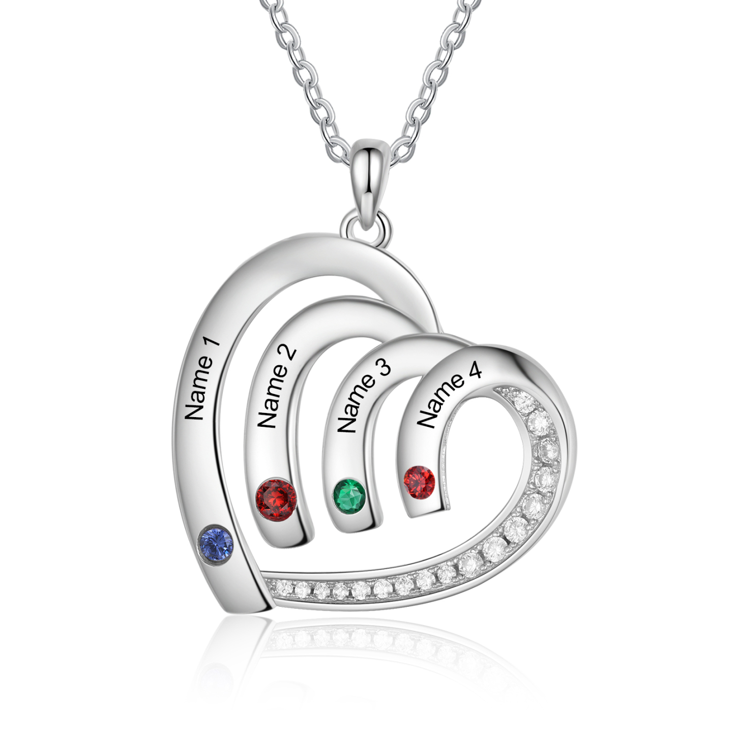 Personalised Heart Pendant Necklace Custom 4 Birthstones & 4 Names Necklace Gifts for Her-Jessemade AU