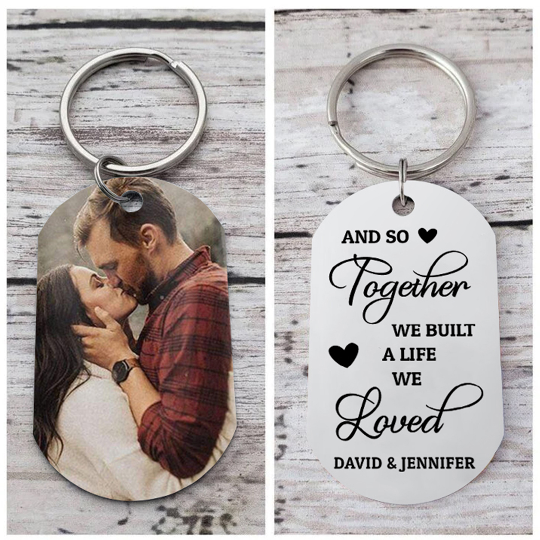 Couple Photo Keychain Customised 2 Names Keyring Valentine's Day Gifts - And So Together We Build A Life We Loved-Jessemade AU